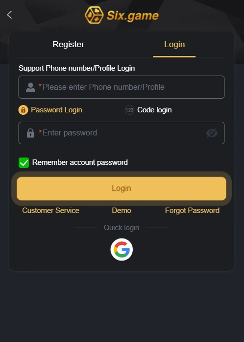 SIX Game login