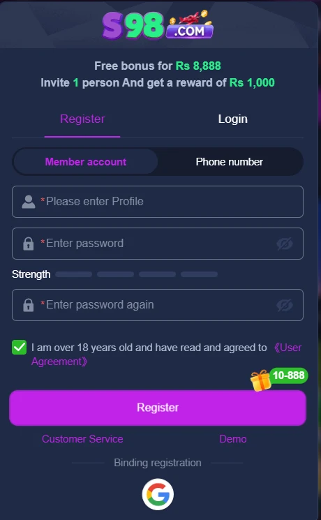 Step-by-Step Process to Sign Up and Login on S 98 APK