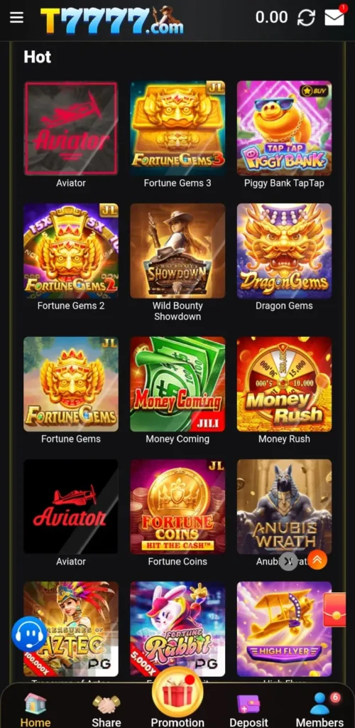 T7777 Game official gameplay interface featuring casino games, Teen Patti, slot games, live gaming options, and mobile-friendly gameplay in Pakistan 2026