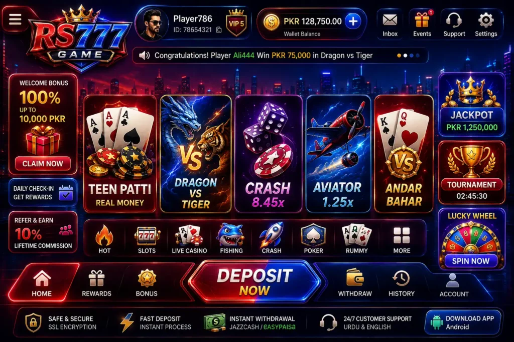RS777 Game APK download latest version for Android with easy installation, mobile-friendly gameplay, and updated gaming features in Pakistan 2026